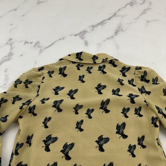 Max Studio Womens Vintage Y2k Ruffle Dress Size XS Tan Blue Birds Academia - Picture 10 of 12